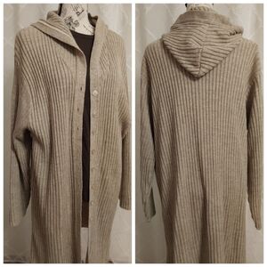 VINTAGE SPUNKY TAN HOODIE CARDIGAN SWEATER/3X